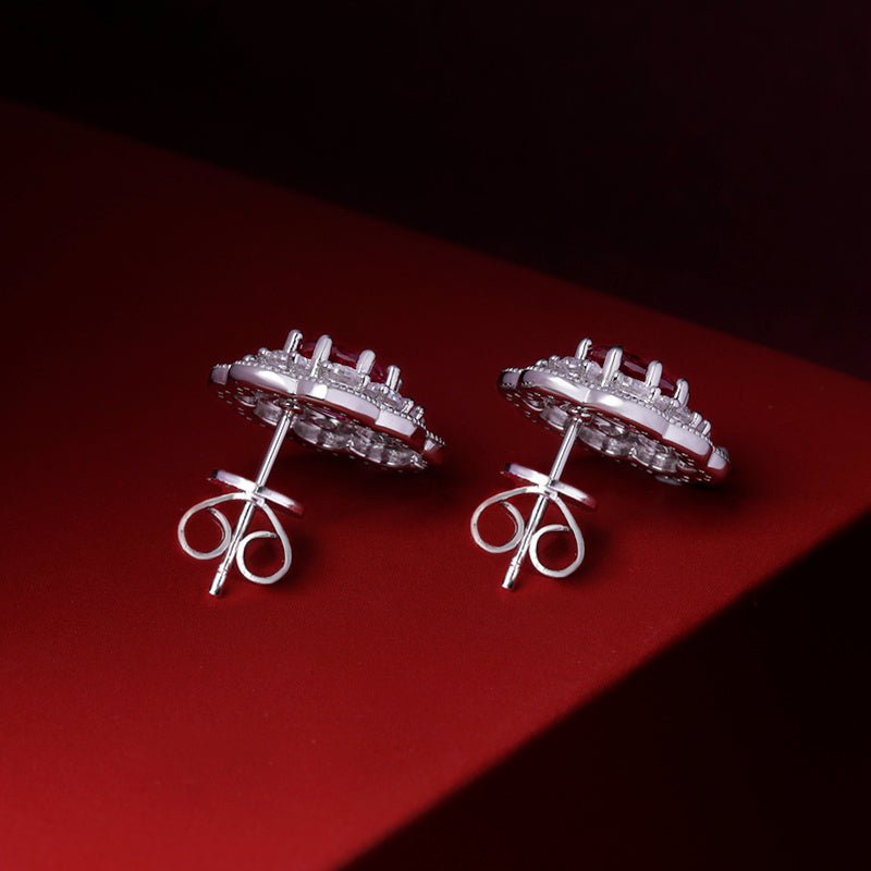 925 فضة حمامة الدم الأحمر البيض على شكل أقراط الرجعية مزاجه