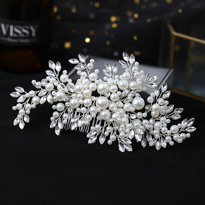 Bridal Handmade Silver Hair Comb Pearl Rhinestone Hair Accessories
