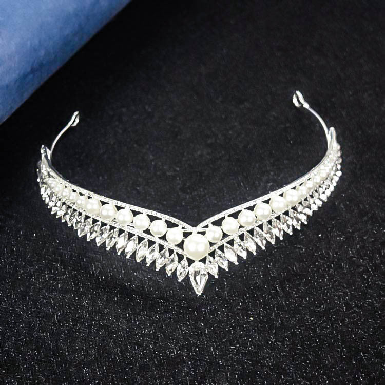 New Bridal Pearl Crown Headdress Simple Elegant Angry Princess Crown Internet Celebrity Dream Girl Hair Accessories