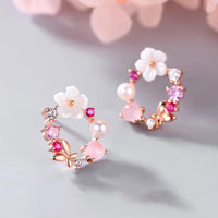 S925 Sterling Silver Fresh Pink Garland Stud Earrings