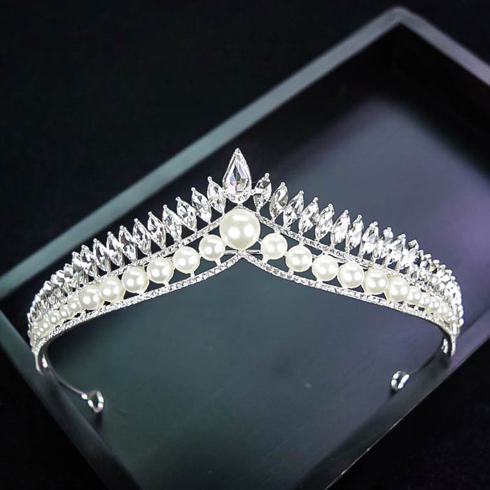 New Bridal Pearl Crown Headdress Simple Elegant Angry Princess Crown Internet Celebrity Dream Girl Hair Accessories