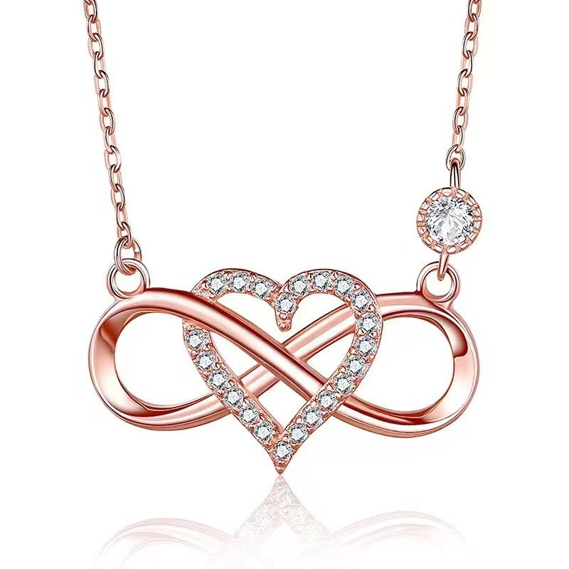 S925 Sterling Rose Gold Infinite Heart Necklace for Women