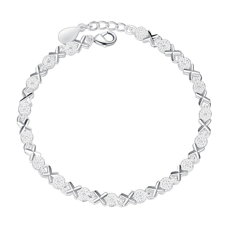 Sterling Silver XO Bracelet for Women in white background