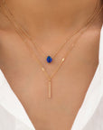 Girl wearing Blue Small Diamond Long Fringe Pendant Necklace