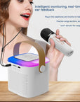 Microphone Karaoke Machine Bluetooth Speaker With 2 Wireless Mic RGB Light Home Family Singing Speaker