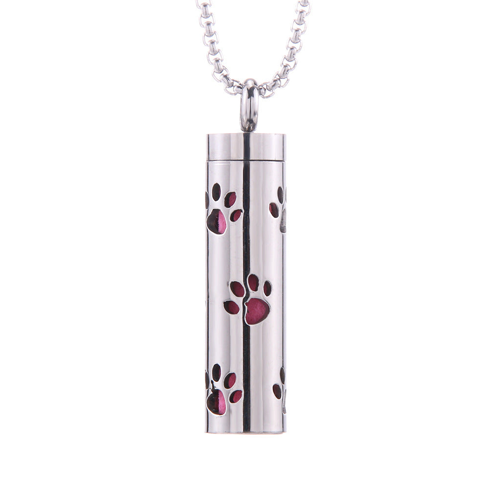 Cat Paw Cylinder Pendant Necklace