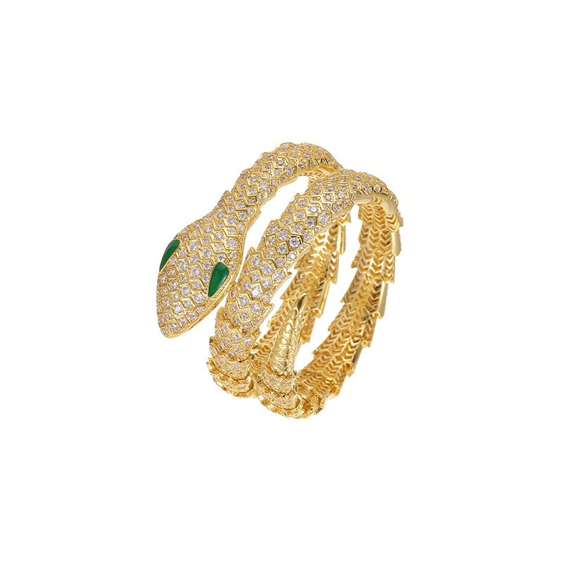 Gold Colored Vintage Green Eyed Snake Bracelet 