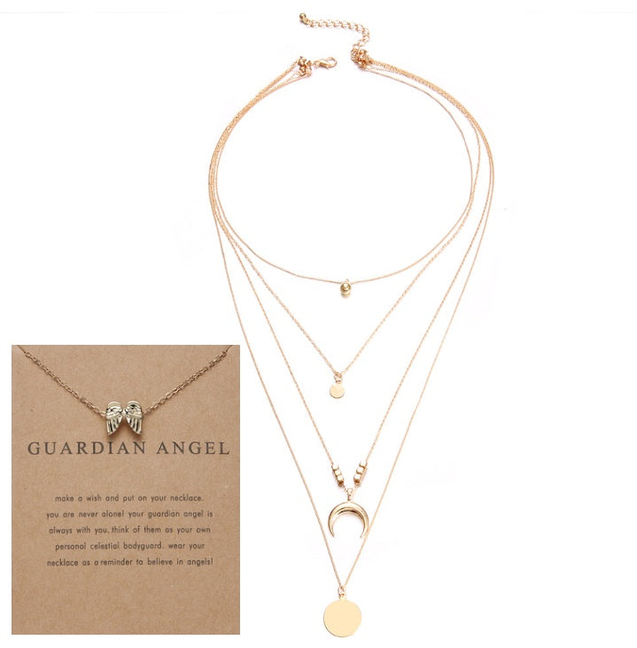 Multi-layer Moon Necklace for Women with guardian angel note