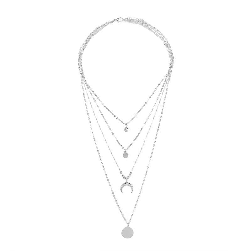 Silver colored Multi-layer Moon Necklace for Women