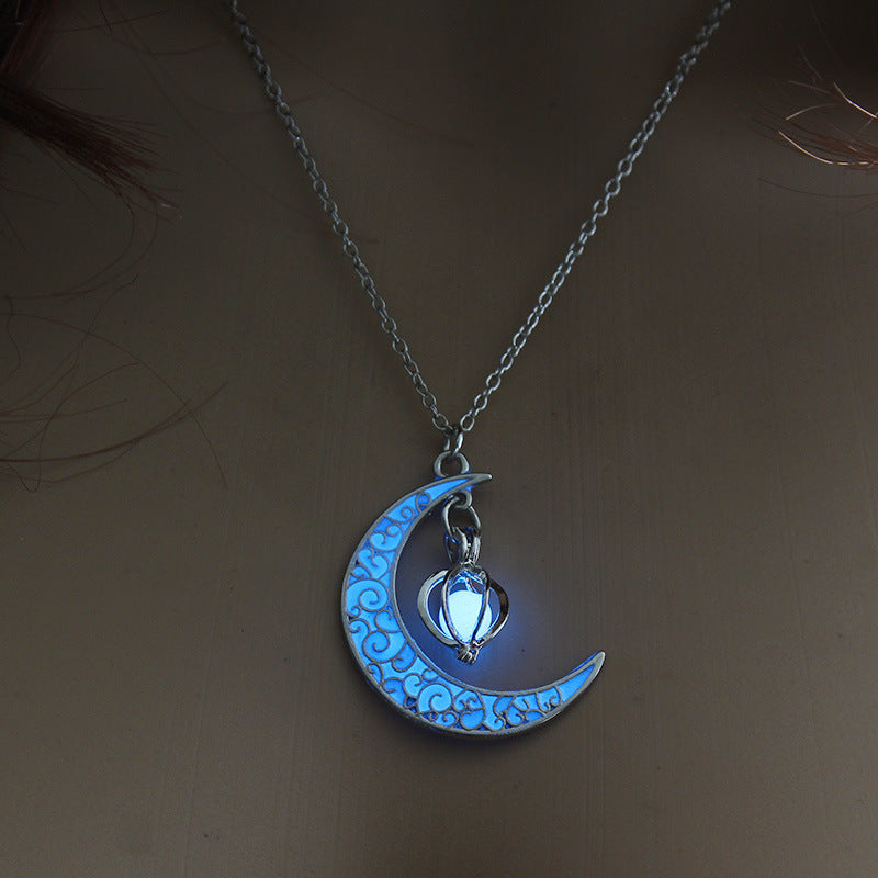 Blue Glowing Silver Plated Necklace for Women