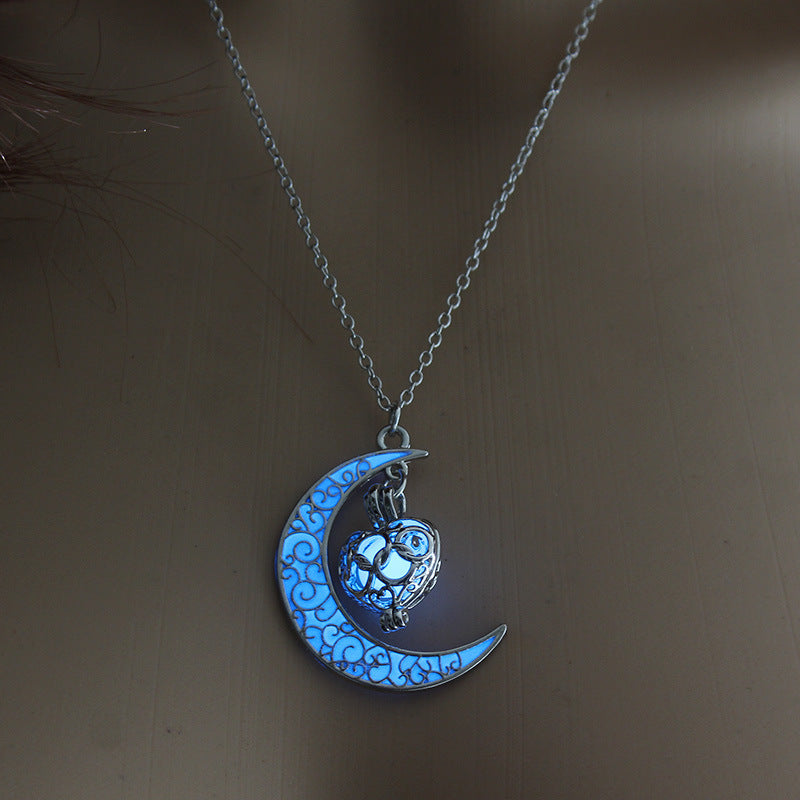 Stylish Blue Glowing Silver Plated Necklace for Women