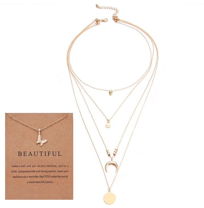 Multi-layer Moon Necklace with beautiful note