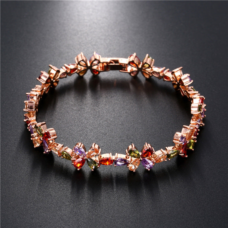 Rose Gold Colorful Zircon Bracelet for Women Locked