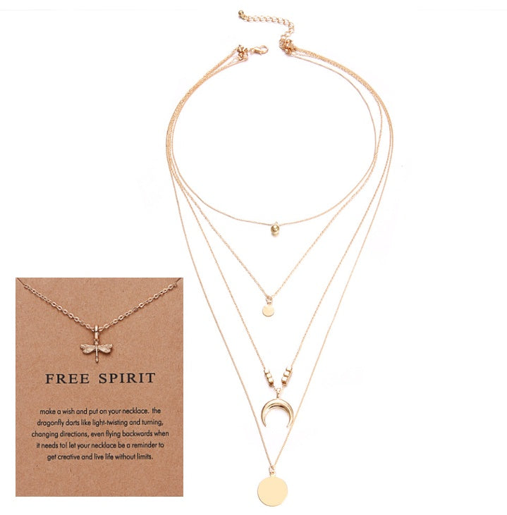 Multi-layer Moon Necklace with free spirit note