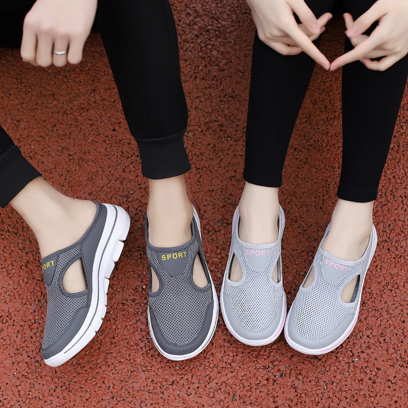 Two girls wearing Mesh Shoes Summer Sports Slippers