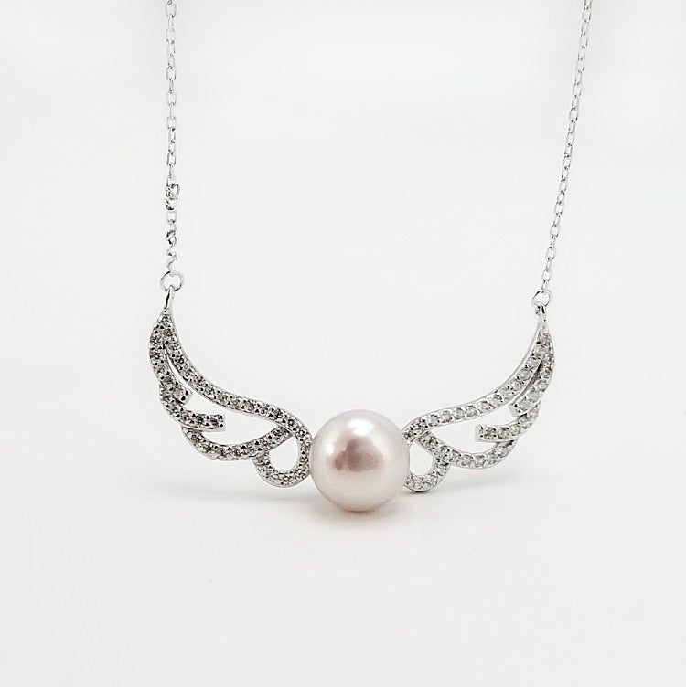 Angel Feather Inlaid Pearl Necklace for Women