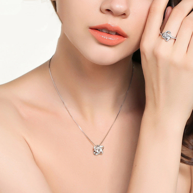 Girl wearing 925 Sterling Silver Forever Heart Necklace