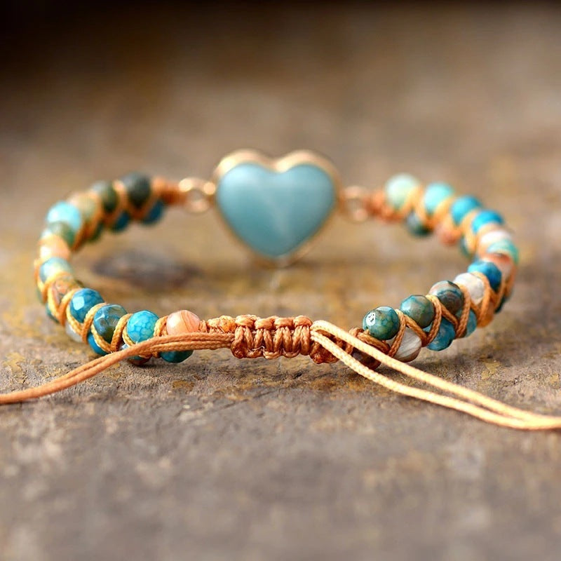 Amazonite String Braided Heart Bracelet braided backside