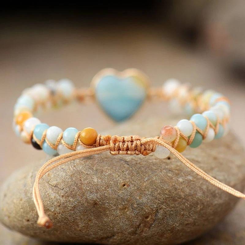 Amazonite String Braided Heart Bracelet back view