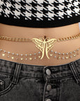 Girl wearing Metal Butterfly Pendant Multi-layer Waist Chain