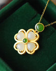 Gold Green Clover Necklace in green box