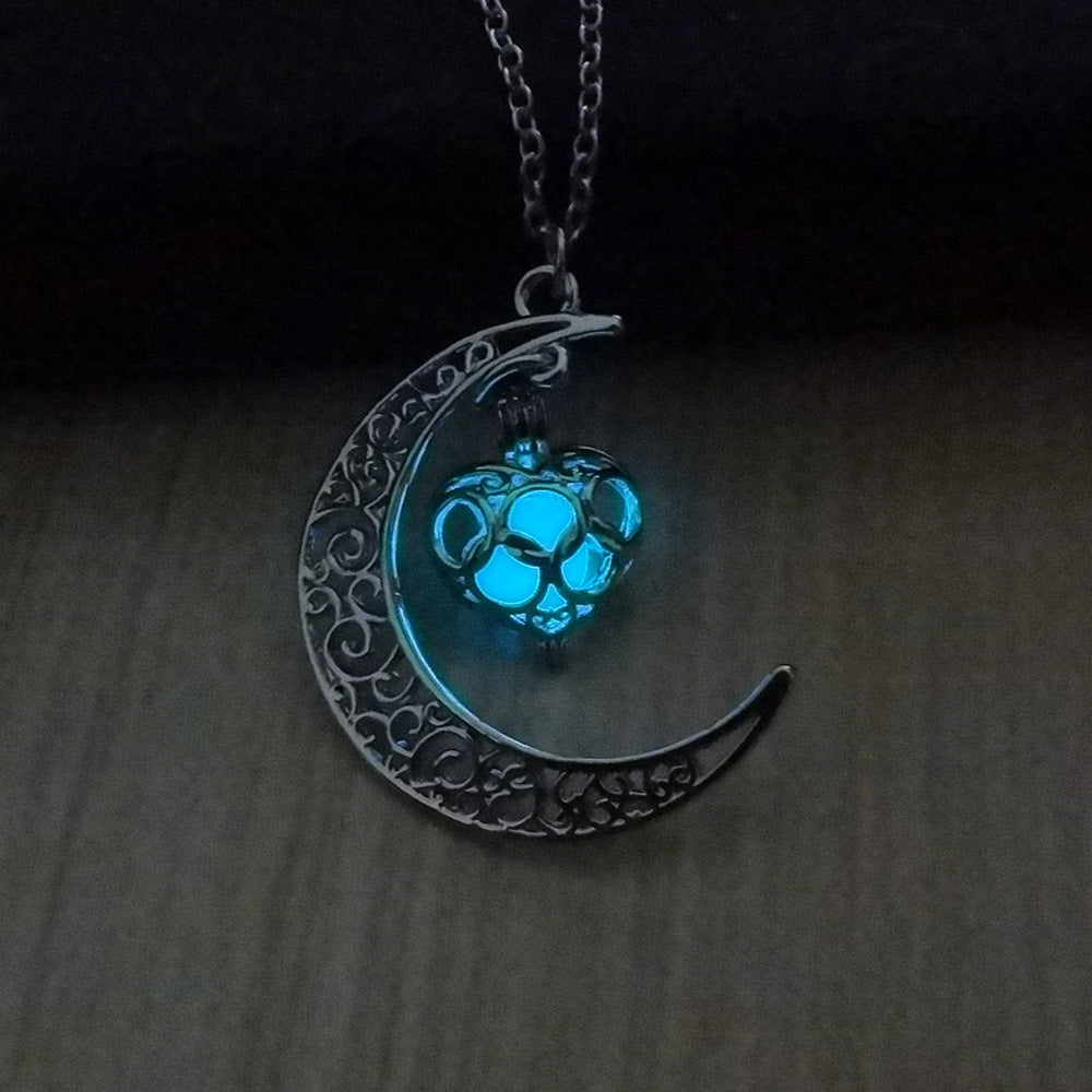 Blue Glowing Silver Plated Necklace Pendant