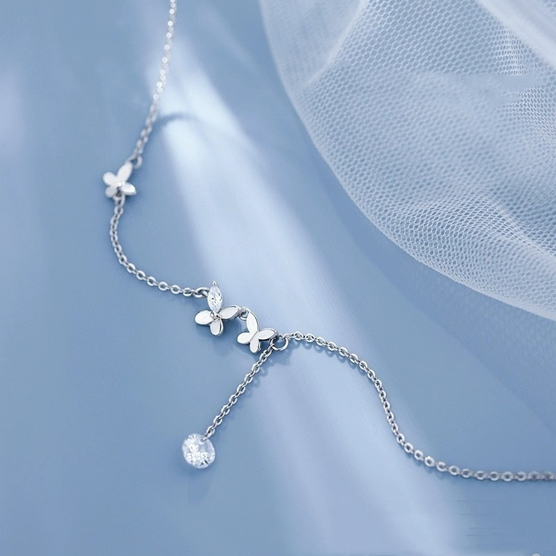 S925 Sterling Silver Butterfly Anklets for Women in sky blue background