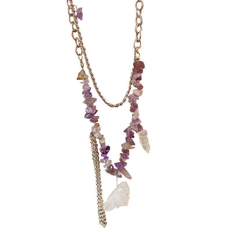 Korean Purple Stone Necklace for Women in White Background