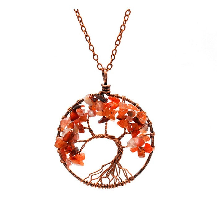 Red Pendant of Tree of Life Nature Necklace