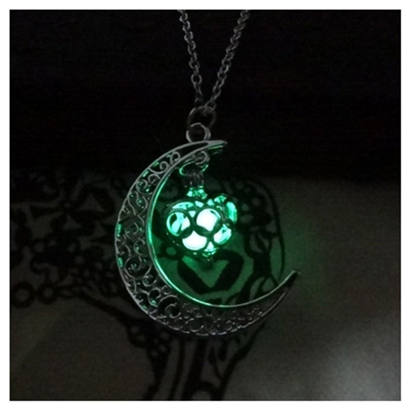 Glowing Silver Plated Necklace for Women - Green Colored with shadows