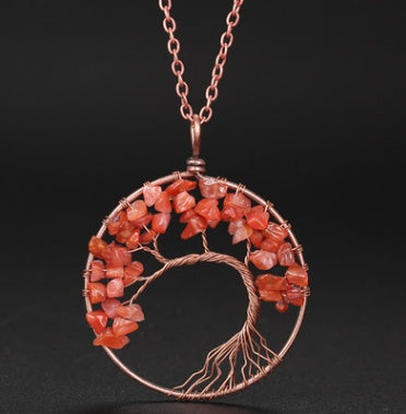 Crimson Pendant of Tree of Life Nature Necklace