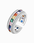 S925 Sterling Silver Light Luxury Set Rainbow Ring Female Colorful Full Diamond