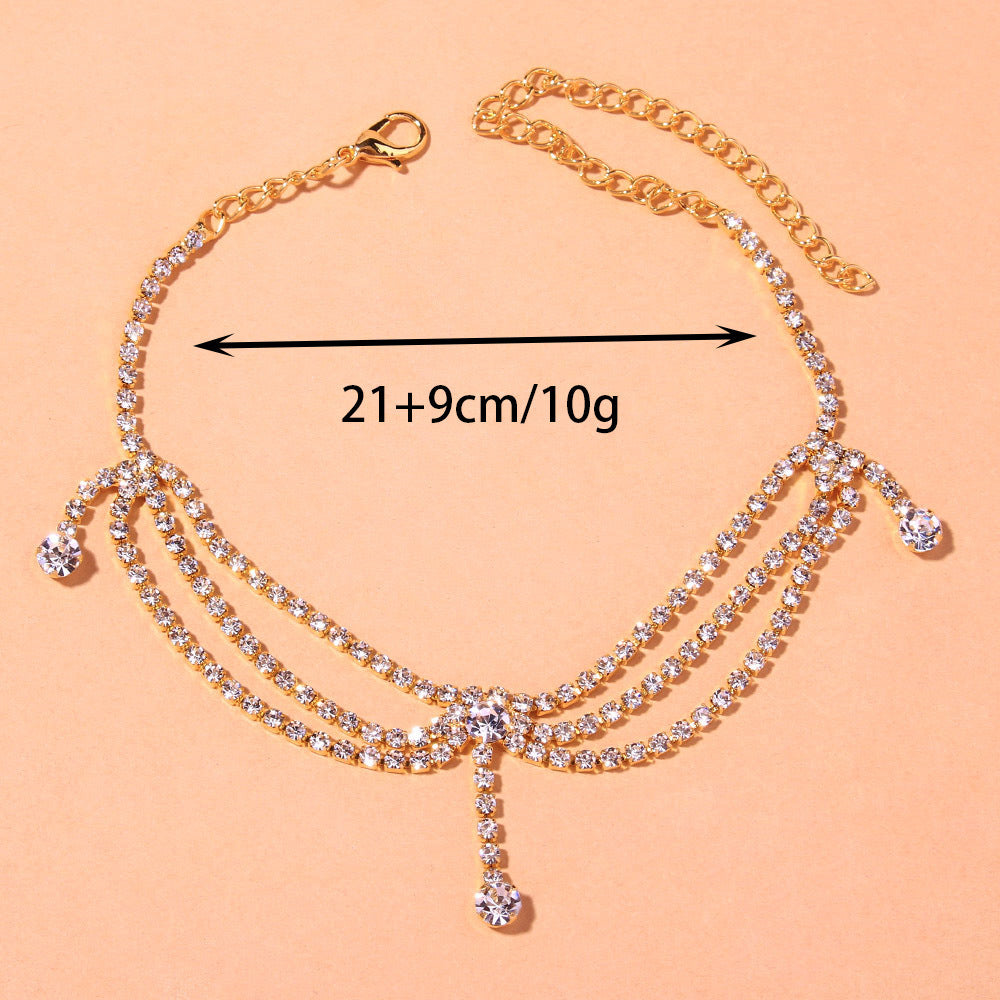 Rhinestone Layered Anklet for Women Detailed Measurements