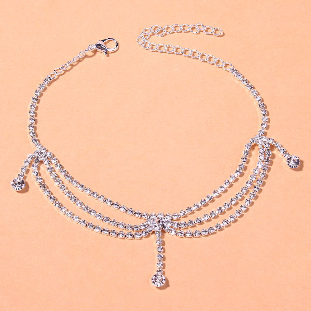 Rhinestone Layered Anklet for Women in Yellowish Background