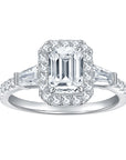 925 Sterling Silver D-color Emerald Cut Moissanite Ring