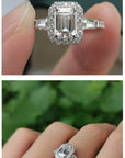 925 Sterling Silver D-color Emerald Cut Moissanite Ring