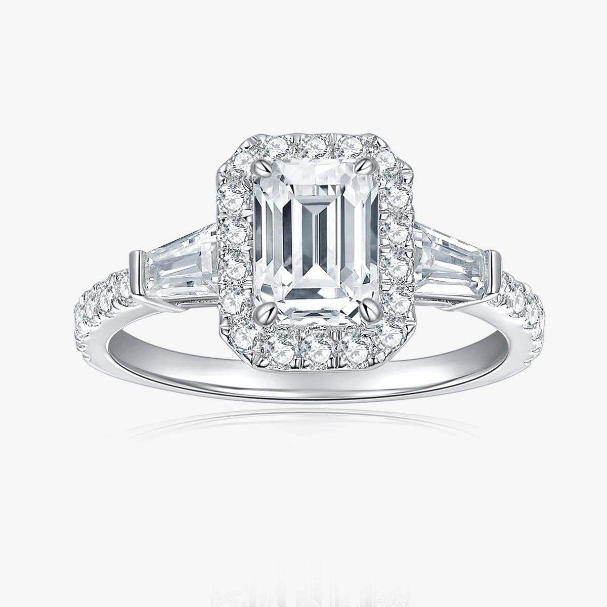 925 Sterling Silver D-color Emerald Cut Moissanite Ring