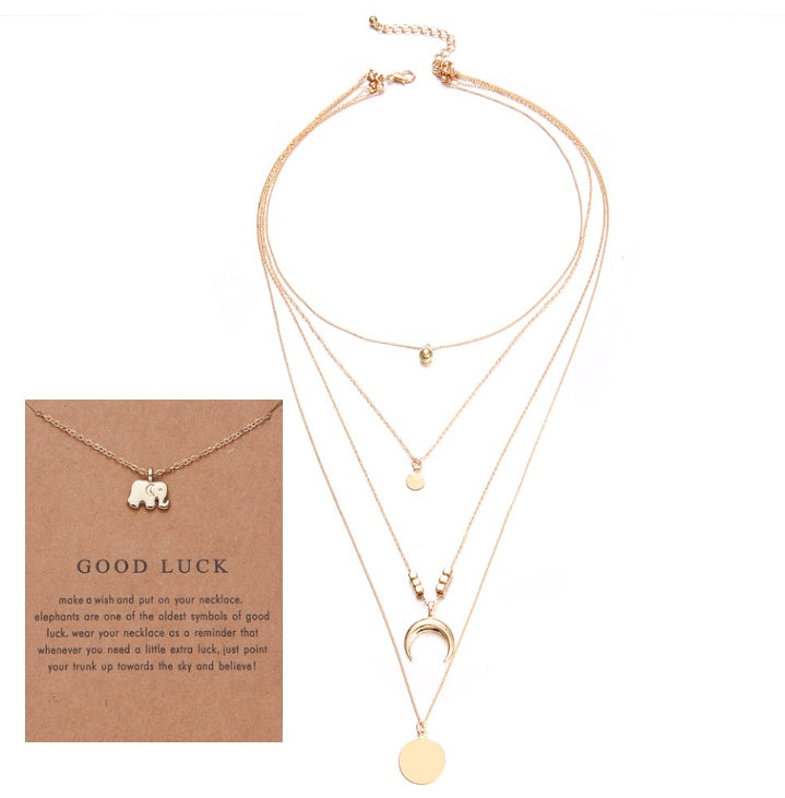 Multi-layer Moon Necklace for Women with good luck note