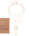 Multi-layer Moon Necklace for Women with good luck note