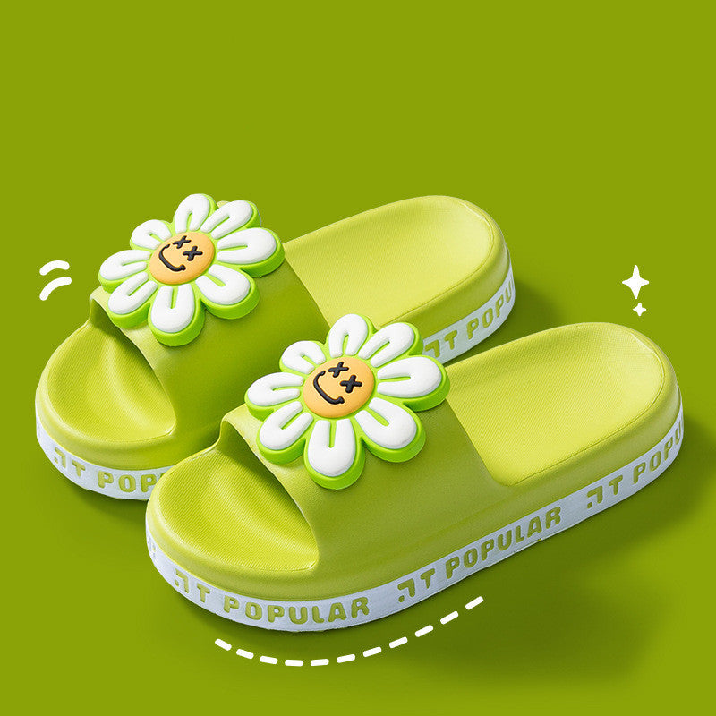 Green colored Summer Flower Anti-Slip Home Slippers for Women in green background