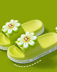 Green colored Summer Flower Anti-Slip Home Slippers for Women in green background