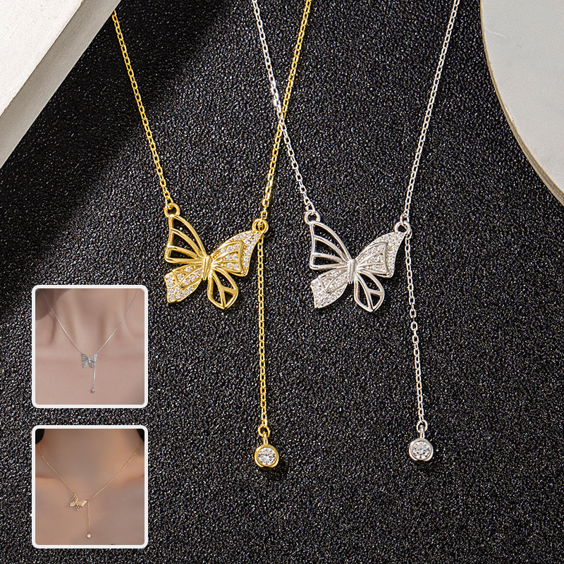 two different colored S925 Silver Hollow Butterfly Necklaces