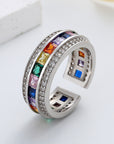 S925 Sterling Silver Light Luxury Set Rainbow Ring Female Colorful Full Diamond