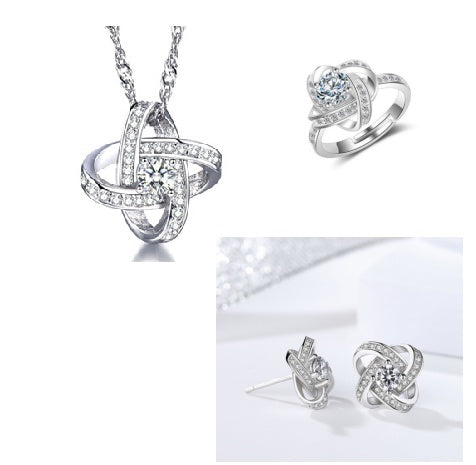 925 Sterling Silver Forever Heart Necklace with ring and earring