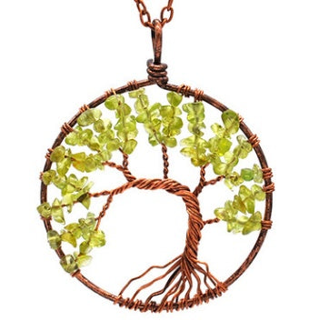 Green Leaf Pendant of Tree of Life Nature Necklace