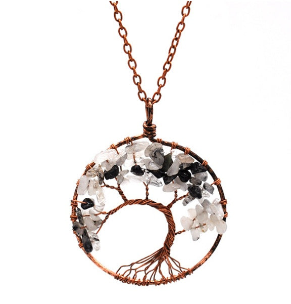 Black and White Pendant of Tree of Life Nature Necklace