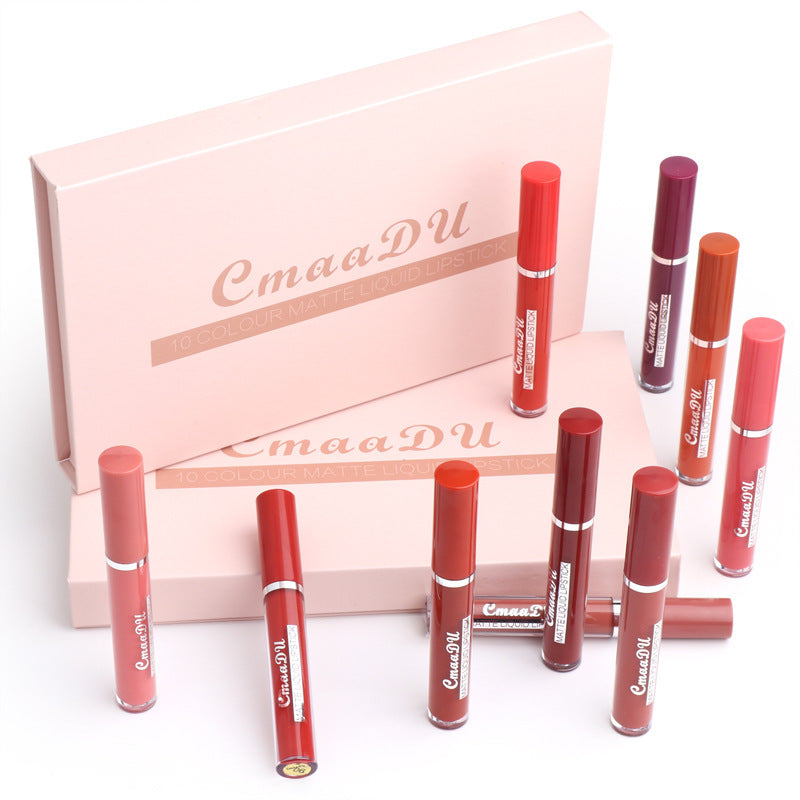 Non-stick Cup Waterproof Matte Lipsticks Arranged beside the box