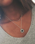 Grey top girl wearing Metal Silver Round Necklace