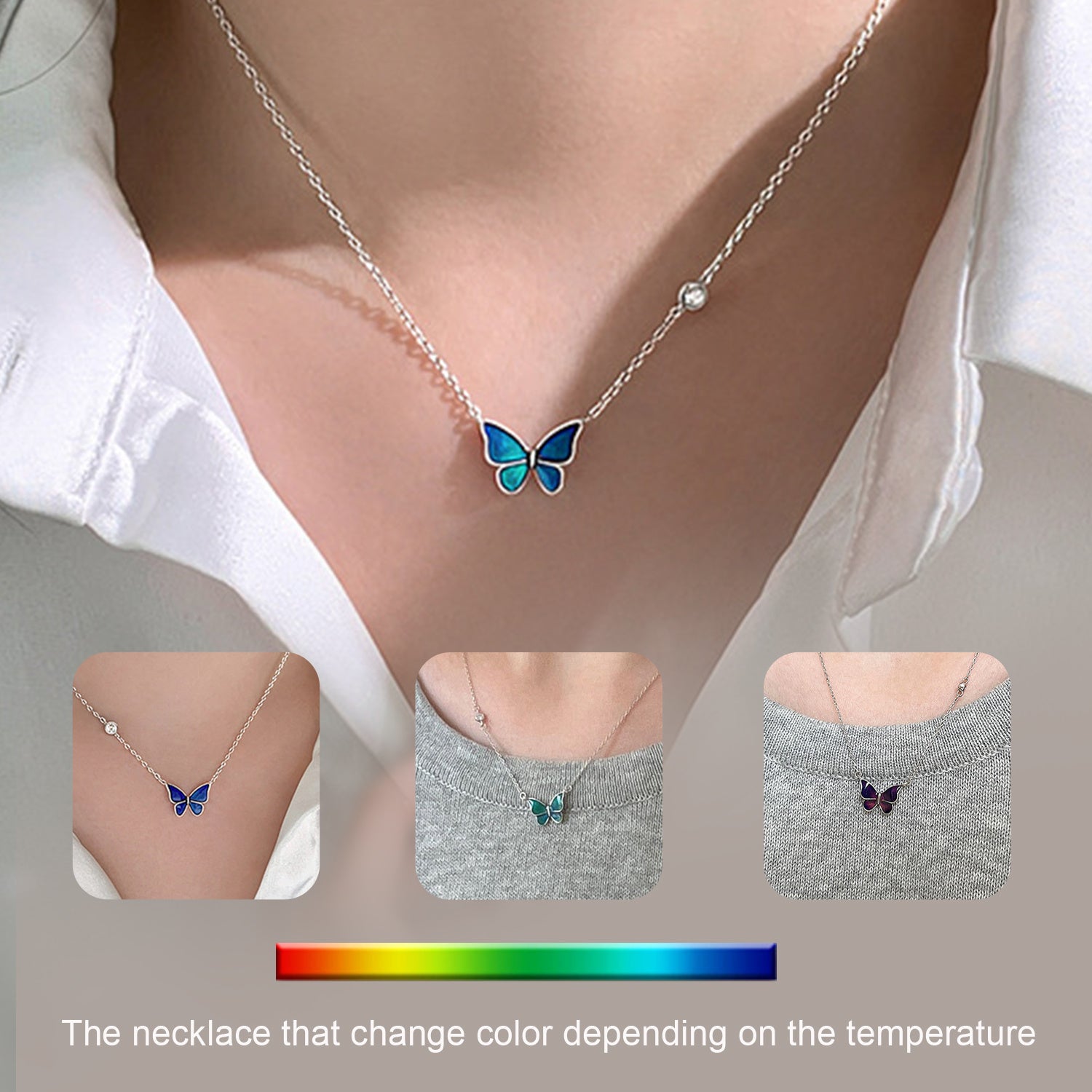 Beautiful girl wearing Color-changed Enchanted Butterfly Necklace