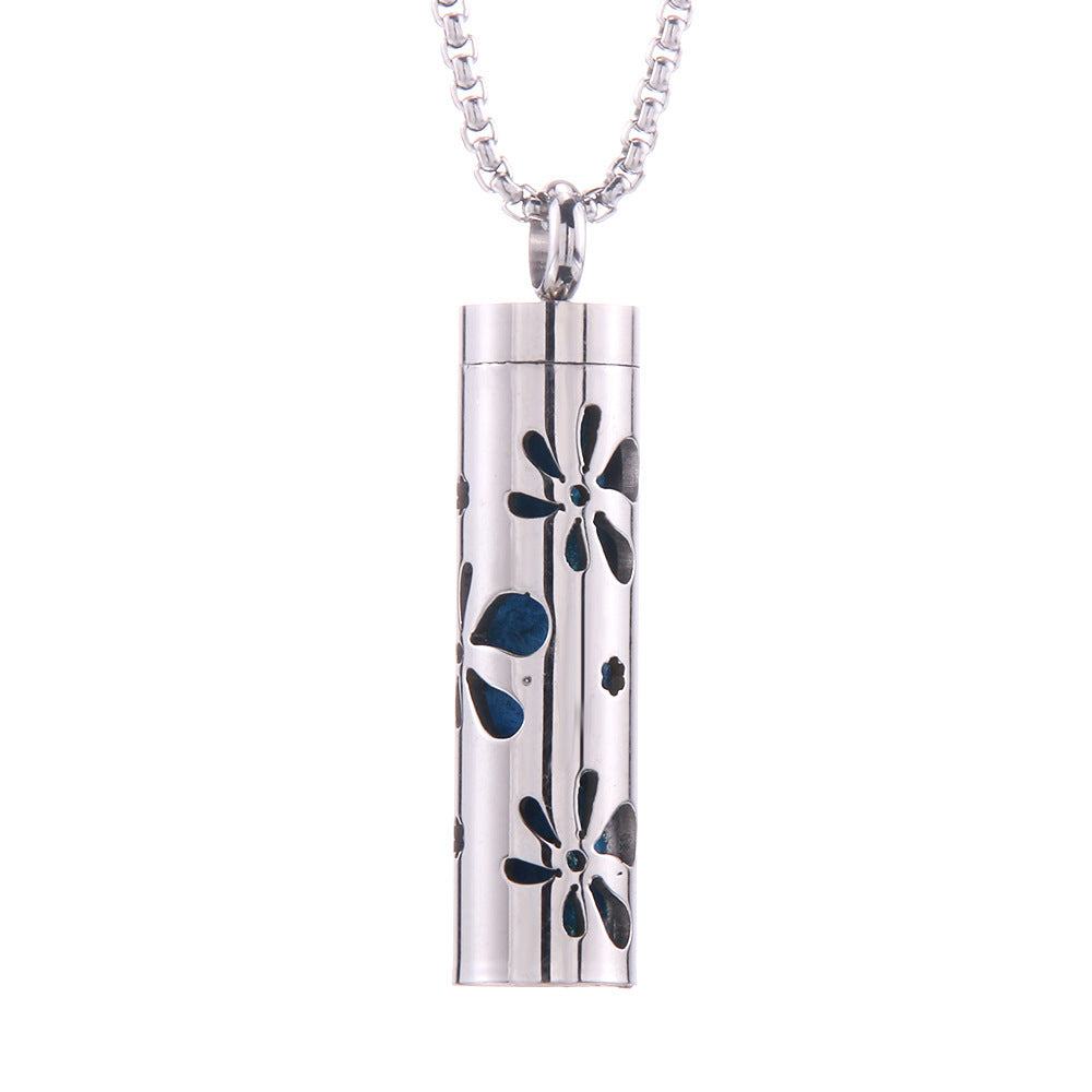 Blue Flower Cylinder Pendant Necklace for Women